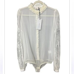 Sheer White Lace Blouse Bodysuit